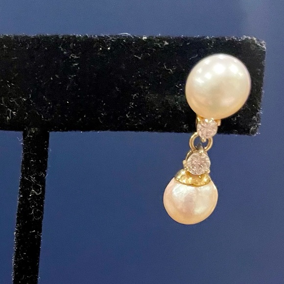 CULTURED SALTWATER PEARL AND DIAMOND EARRINGS 18K - Picture 4 of 12